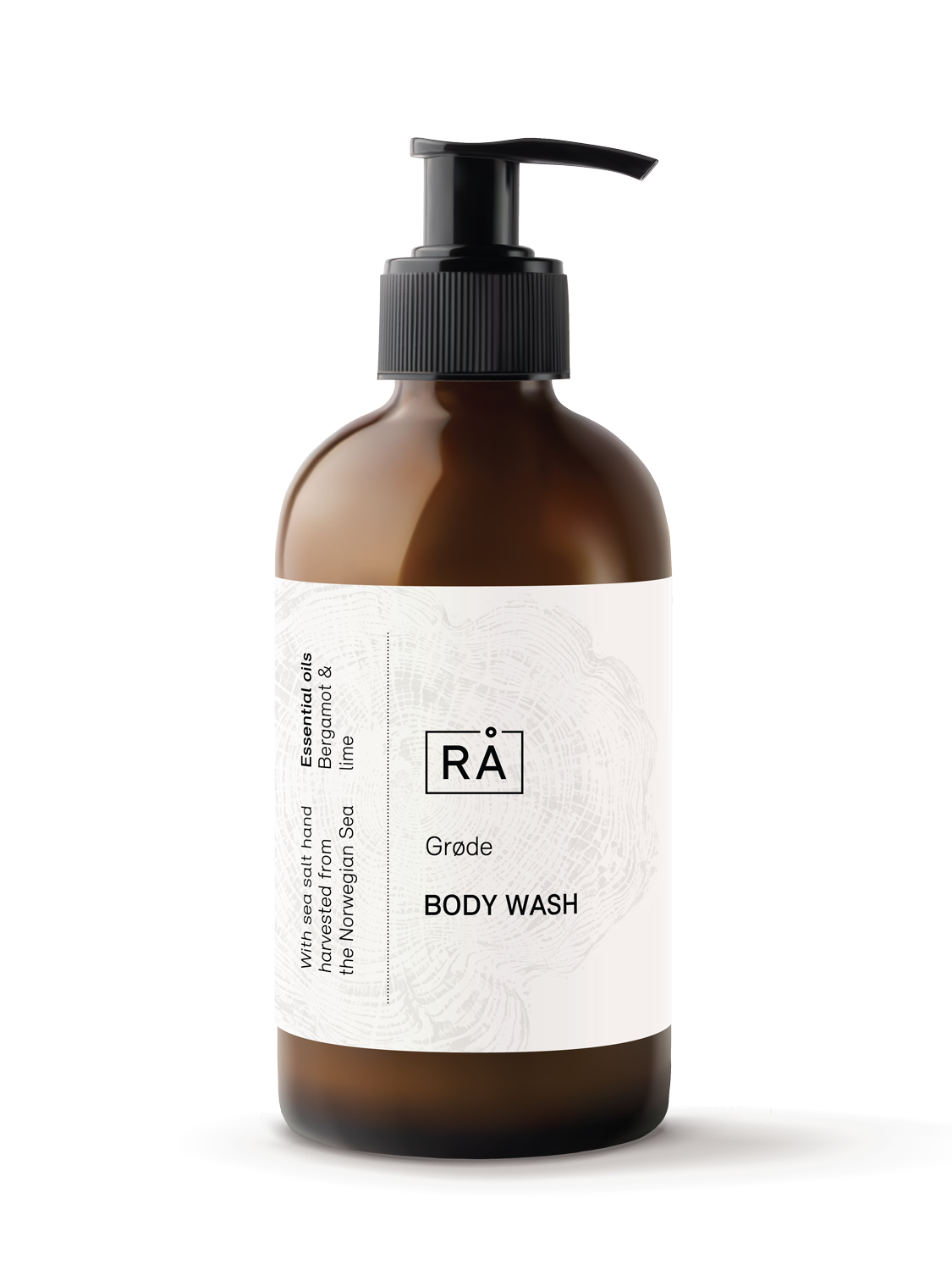 Glassflaske med naturlig såpe med lime og bergamott