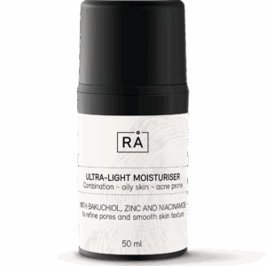 Lett ansiktskrem med niacinamide, sink og bakuchiol for kombinert til fet hud – Ultra-Light Moisturiser fra RÅ Skincare.